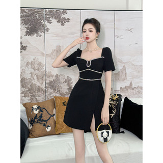 Hepburn Style Little Black Dress Mùa hè 2024 Phong cách mới Phong cách Pháp Thiết kế công nghiệp nặng Cảm giác Đầm xẻ eo hẹp đính kim cương 9656
