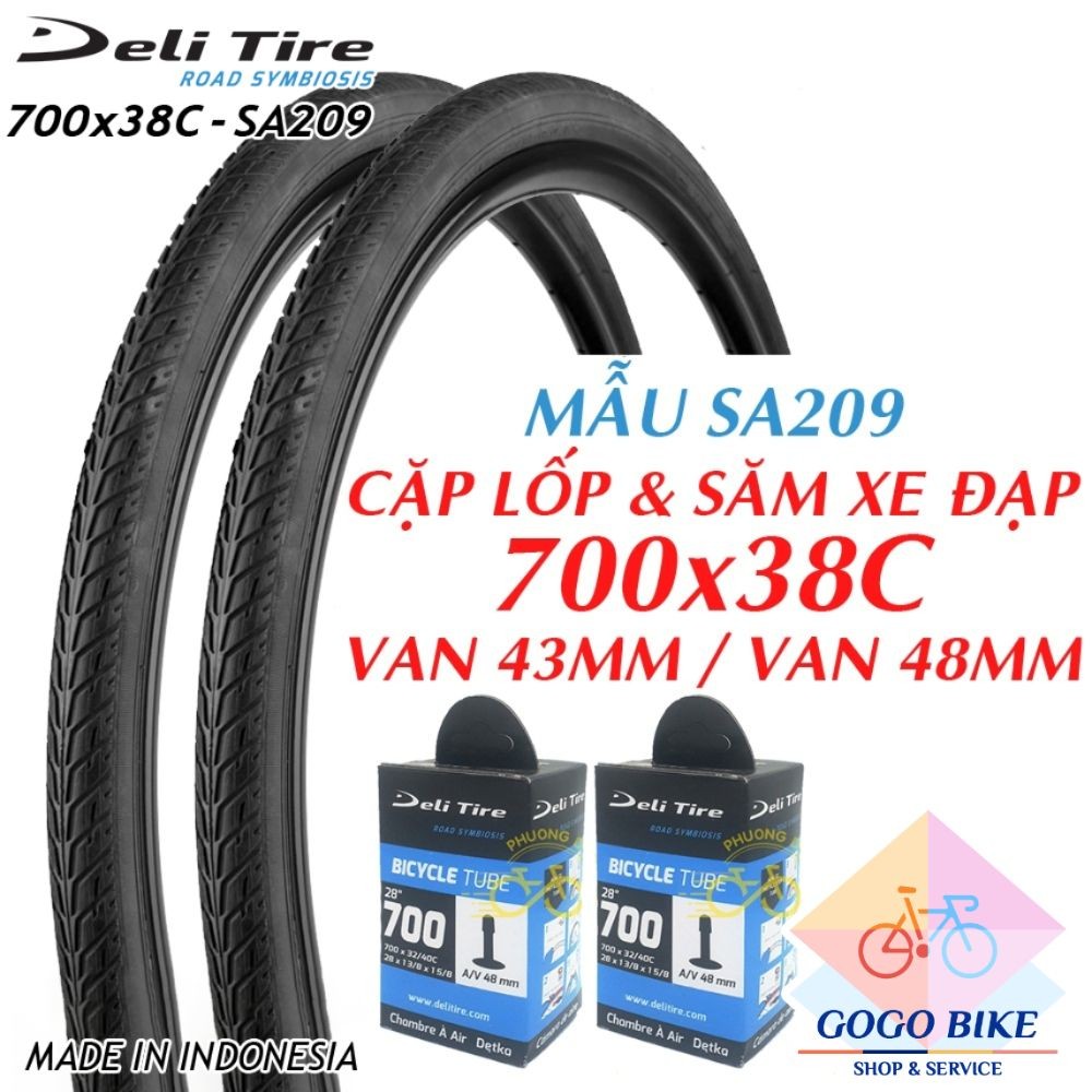 [GoGo Bike] Cặp Lốp (vỏ) và Ruột (săm) xe đạp Deli Tire SA209 700x38C