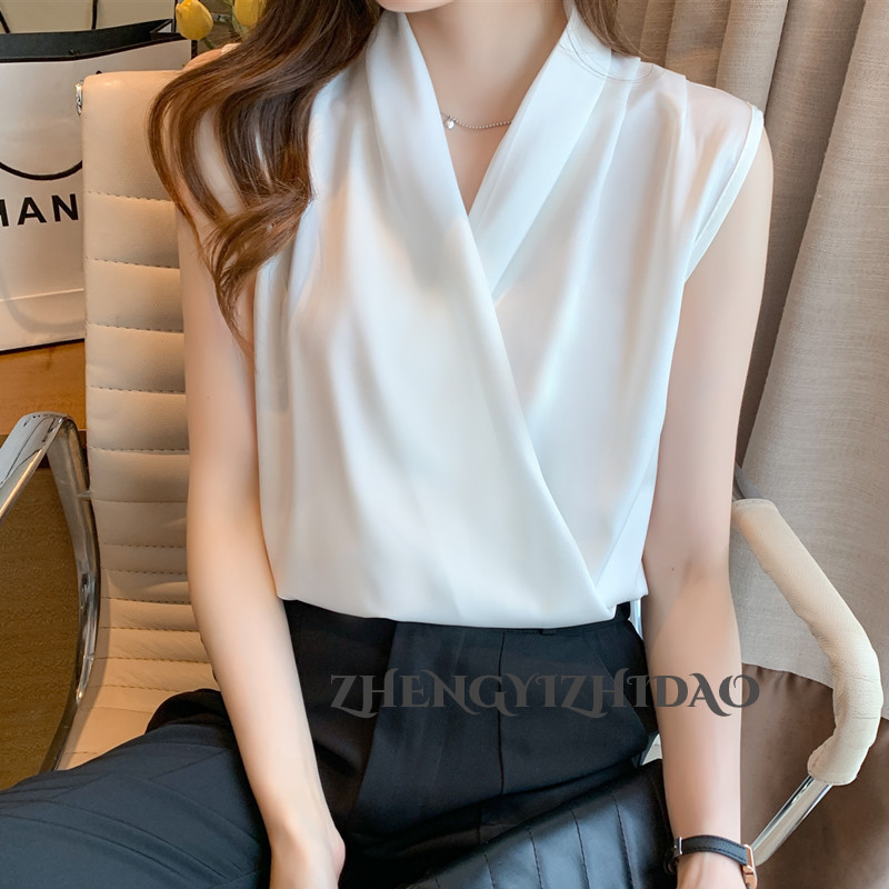 Áo Hai Dây Cổ Chữ V Chất Liệu Satin Thời Trang Mùa Hè 2024 Quyến Rũ Cho Nữ