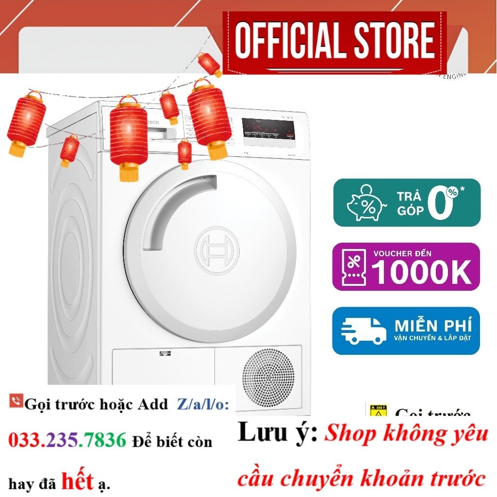Máy sấy ngưng tụ 8Kg Bosch WTN84201MY - Series 4 <NeW>