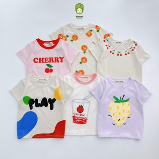 Áo Cộc Tay Cho Bé Gái, Bé Trai KIMCHIBABY Vải Cotton 4C Mềm Mịn Hoạ Tiết CHERRY, Áo Thun Cho Bé Mặc Đi Chơi KA404