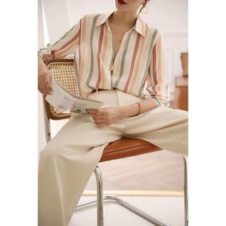Áo sơ mi lụa dài tay sọc Ozunzun 0669