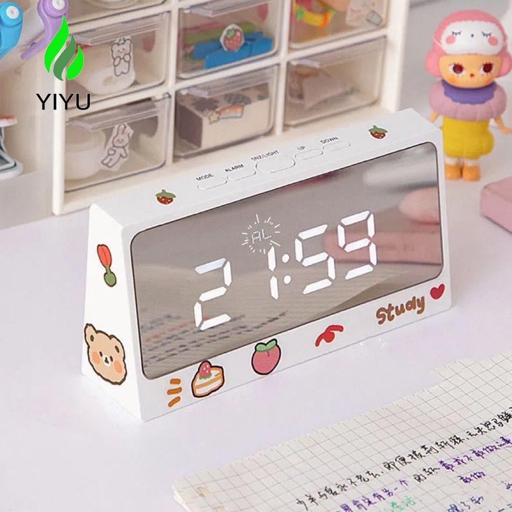 YIYU Đồng hồ kỹ thuật số Bàn LED dễ thương cho trẻ em Trang trí nội thất Đồng hồ gương