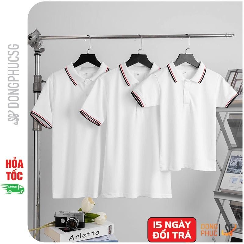 Áo gia đình có cổ polo màu trắng vải cá sấu dày dặn đủ size làm đồng phục cổ trụ thanh lịch A3ST DONGPHUCSG