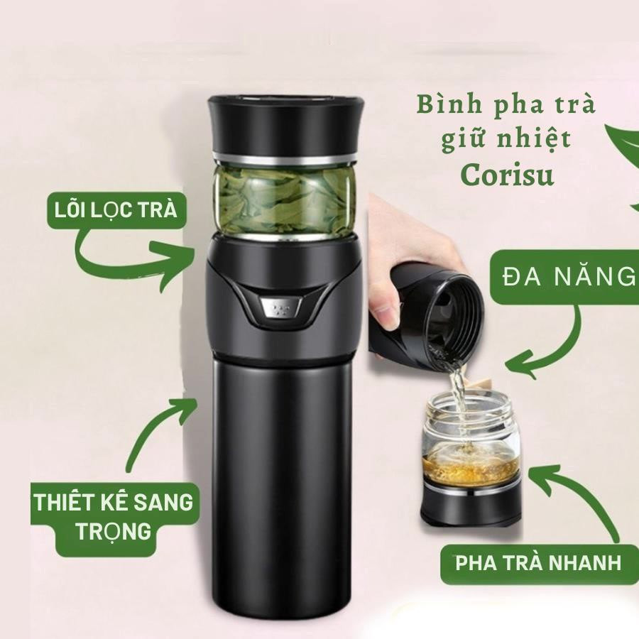 Bình pha trà nhật bản giữ nhiệt kiêm pha trà CORISU độc đáo, bình giữ nhiệt pha trà đa năng