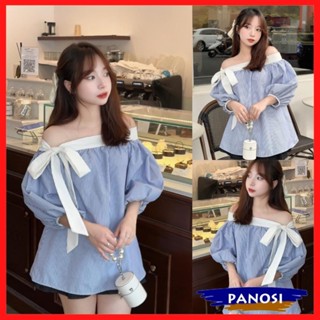 Áo trễ vai tiểu thư xinh nơ vai tay bồng, áo kiểu nữ sang chảnh xinh xắn A696 PANOSI