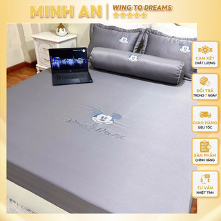Ga giường bộ ga gối phi lụa minh an thêu họa tiết micky tặng kèm vỏ gối ôm