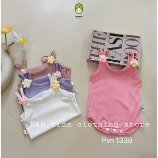 Body Cộc Tay Cho Bé Gái Sơ Sinh Từ 3 Đến 12kg KIMCHIBABY Vải Thun Tăm Mềm Mại Đính Hoa, Bộ 2 Dây Cho Bé Mặc Nhà CK429