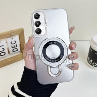 Vỏ khung sang trọng Samsung A15 A25 A05S S23 FE Ốp lưng cứng mờ acrylic dày chống sốc với giá đỡ từ kim loại tròn