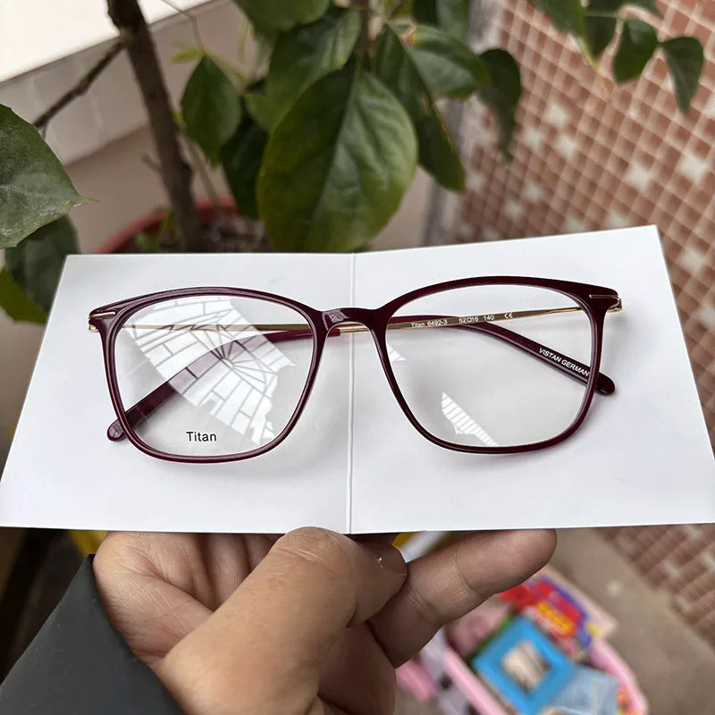 Đức Quang Kính Khung Nữ Burgundy Acetate Nhẹ Titan Temple Kính Mắt