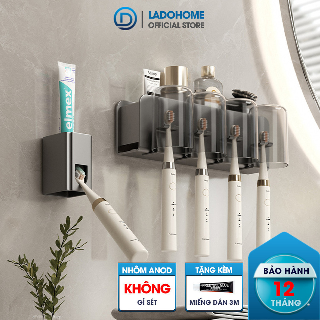 Kệ treo bàn chải kèm bộ nhả kem LADOHOME thông minh tặng kèm cốc súc miệng LH-5478C