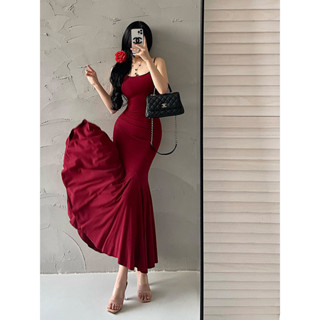 Bubushenglian Pure Desire Không khí xếp ly Váy dài đuôi cá eo hẹp Váy dài Váy quá khổ Váy dài bé gái Váy dài đến mắt cá chân Váy Hot Girl Thiết kế cảm giác bó sát