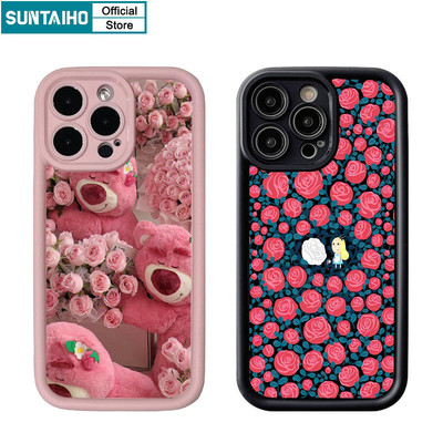 Suntaiho Funny Rose Dâu Gấu Cô Gái Họa Tiết Ốp lưng Iphone 15 14 12 13 11 Pro Max IP 7 8 Plus Iphon X Xs XR Xs Max TPU Silicon Softcase Cao Cấp Chống Sốc Ốp Lưng