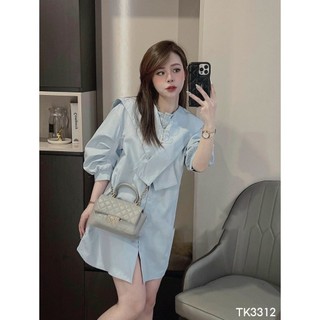 Đầm babydoll thủy thủ cách điệu tay lõ màu xanh biển ngọt ngào