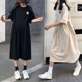 Váy bà bầu mùa hè tay ngắn giữa dài nửa đầu gối Váy dáng rộng cỡ lớn Váy bà bầu mùa hè