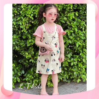 Set yếm mickey + áo hồng cho bé gái