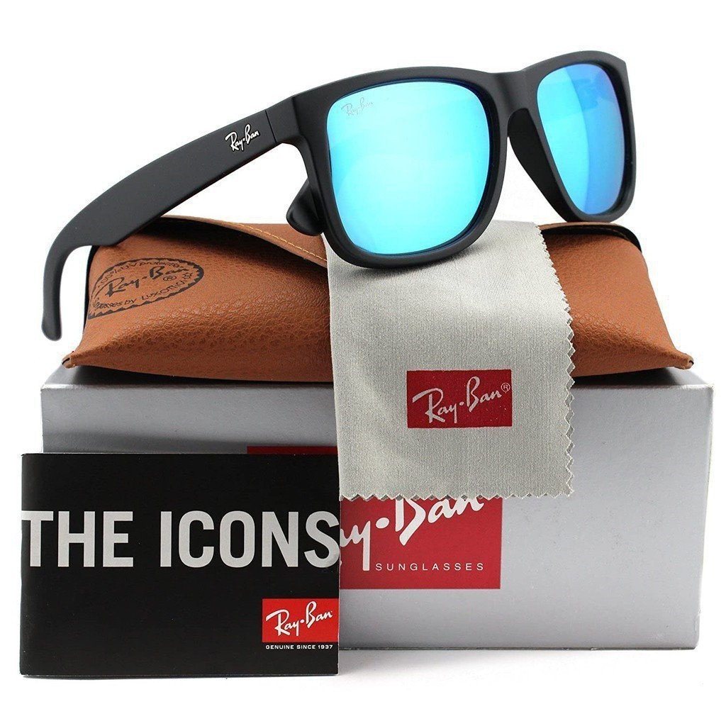 Kính râm phân cực RayBan Justin Ý Wayfarer Pilot RB4165 622 / 55 Matte Black / Blue Mirror 54mm
