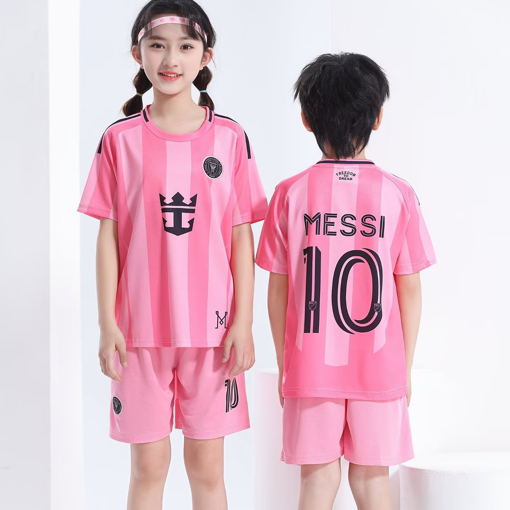 Mùa giải 2025-26 Inter Miami Màu hồng Trang chủ Áo đấu số 10 Messi Jersey cho trẻ em Mùa hè Trẻ em Á
