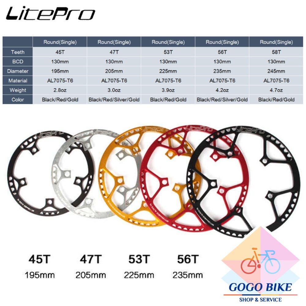 [GoGo Bike] Đĩa rời nhôm xe đạp LITEPRO 130BCD 45T / 47T / 53T / 56T / 58T