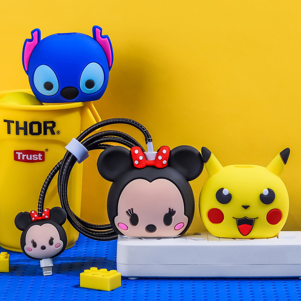 4pcs/set Silicone Charging Cable Protector Cute Cartoon Charger Protector Cover Compatible for ip 20
