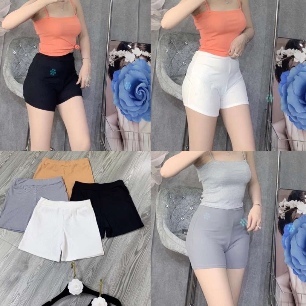 Quần đùi nữ ôm dáng lưng cao - quần đùi thun gân tôn dáng nhiều màu