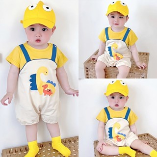 Bộ áo liền quần cotton nguyên chất dành cho nam và nữ, quần áo trẻ sơ sinh mỏng mùa hè, quần áo trẻ em ngắn tay, đồ ngủ để đi chơi