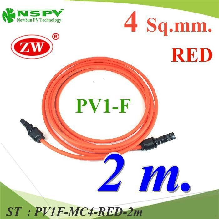 Cáp năng lượng mặt trời Đầu chống nước MC4 làm sẵn PV1-F 4.0mm2 MC4 (ĐỎ 2 mét) Model PV1F-MC4-RED-2m