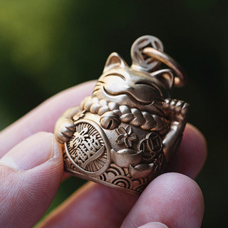 Cnedc Vintage Đồng Thau Phước Lành May Mắn Mèo Chuông Xe Mặt Dây Chuyền Móc Khóa Mặt Dây Chuyền