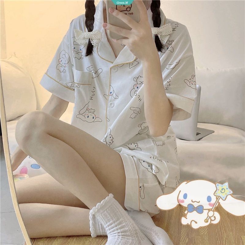 Bộ đồ ngủ Cinnamoroll hoạt hình Nữ mùa hè Quần Short ngắn tay ngọt ngào Bộ đồ hai mảnh mùa hè Nhật Bản dễ thương Bộ đồ mỏng Bộ đồ mặc nhà [GM]