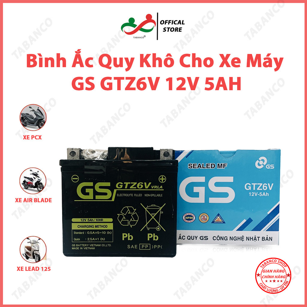 Ắc quy GS khô GTZ6V PCX Vision Lead125, Sh Việt Airblade 125 Winner Grande STD acquy shvn vn Air Blade ab 125 MF 5A 5ah