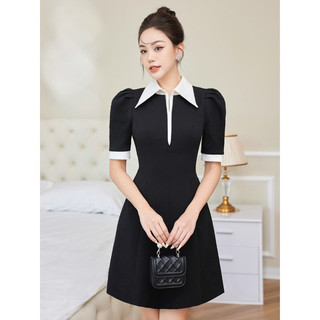 Đầm đen tahy phồng phối cổ trắng dáng A chất xốp Orchid - AT11A017