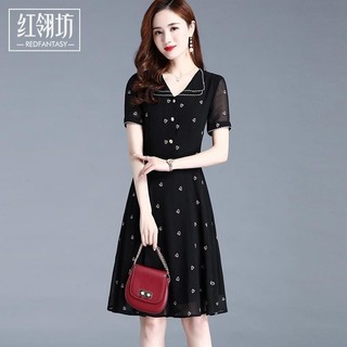 Voan Tính Khí Hoa Đầm Nữ Mùa Hè Phong Cách Mới Tay Ngắn Thời Trang Phong Cách Phương Tây Váy Đen