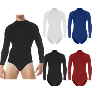 Inhzoy Nam Mock Cổ Dài Tay Body Áo Lót Một Mảnh Màu Thường Ngày Bấm Nút Đáy Leotard
