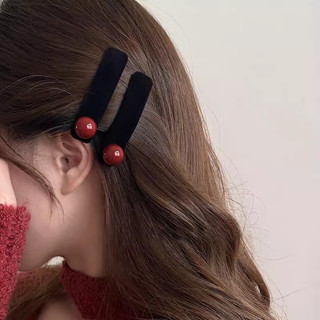 Kẹp tóc nhung nữ Kẹp tóc ngọc trai đỏ