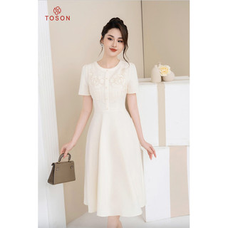 Đầm xòe kem, ngực thêu hoa bô đê 43803E64 Toson
