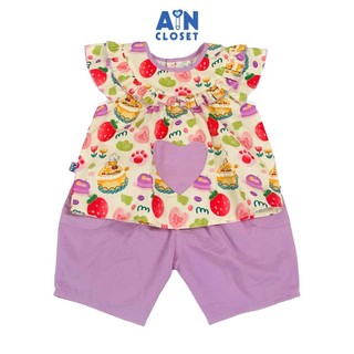 Bộ quần áo Lửng bé gái họa tiết Bánh Sinh Nhật Tím cotton - AICDBGNKC30D - AIN Closet