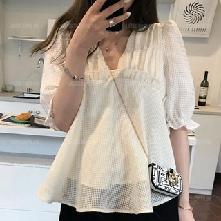 Áo sơ mi nữ tay ngắn Bigsize Áo sơ mi babydoll kiểu form rộng cổ chữ v trắng mùa hè Phong cách Hàn Quốc Thời Trang đẹp