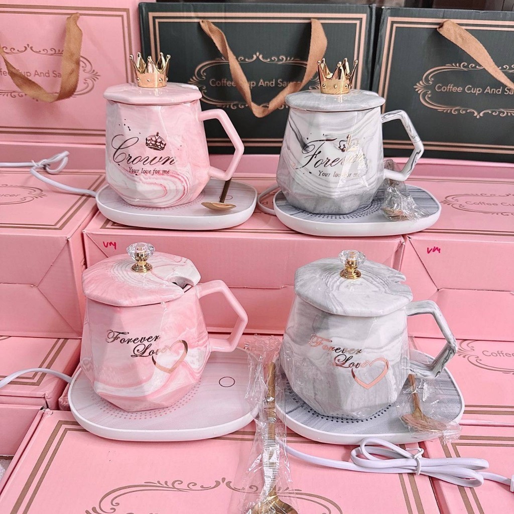 Bộ Ly sứ hâm nóng giữ nhiệt 55 độ cao cấp kèm hộp quà tặng sinh nhật ý nghĩa , ly sứ có đế cắm điện 