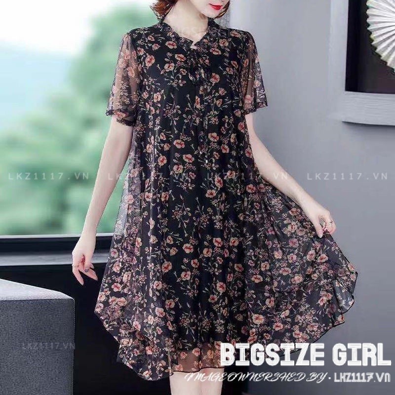 Đầm trung niên Bigsize nữ Váy hoa nhí voan dáng suông tay ngắn cổ tròn mùa hè，Đầm trung niên sang trọng cho mẹ đẹp thời trang Cao Cấp | BigBuy360 - bigbuy360.vn