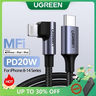 Dây cáp UGREEN bện nylon dạng góc 90 độ MFI cổng USB-C sang Lightning tùy chọn kích thước