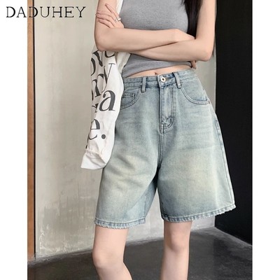 DaDuHey New American ins high street retro denim shorts niche high waist loose wide leg pants hot pants