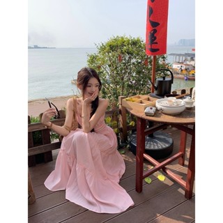 [Sẵn] Váy Đầm Dài Hai Dây Màu Hồng GUEM Váy Chữ A Chiết Eo Tôn Dáng Đầu Xuân Hè 2024 Cho Nữ A218