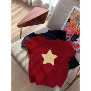 Đỏ Đỏ 100% Cotton Áo Thun Nữ Tay Ngắn Mùa Hè Thời trang Phong Cách Mới Phong Cách Phương Tây Giảm Tuổi Ôm Hơn Nhìn Ngắn Tay Ngắn Phía Trước Shou