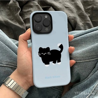 Ốp Điện Thoại 2 Lớp Màu Xanh Nền Mèo Đen Tương Thích iPhone11 12 13 14 15 12Promax 13Promax 14Promax 14Promax X XS XR Ốp Chống Sốc L8BK