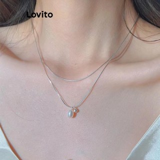 Lovito Dây chuyền ngọc trai trơn thanh lịch cho nữ LFA25333