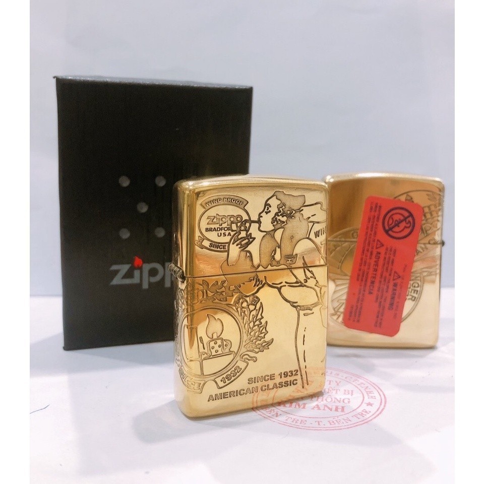 Vỏ Zippo Armor vỏ dầy, khắc chìm Cô Gái Gió American Classic Sin 1932, vỏ bằng đồng có tem đỏ