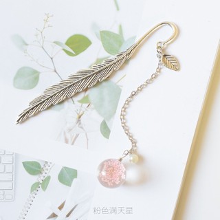 Hoa khô mẫu vật đánh dấu sinh viên đọc trang đánh dấu kim loại kẹp sách mặt dây chuyền lông vũ trang