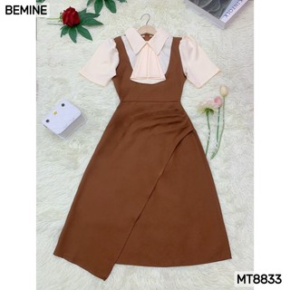 Đầm thiết kế cổ phối bèo ngắn tay tùng xếp ly bemine mt8833