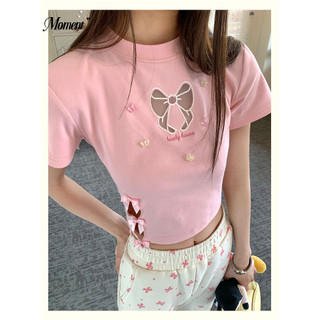 2024 Lưới Nhìn Xuyên Qua Bướm Áo Thun Ngắn Tay Mùa Xuân 2024 Phong Cách Mới Niche Cổ Tròn Slim-Fit Tuổi-Đỏ