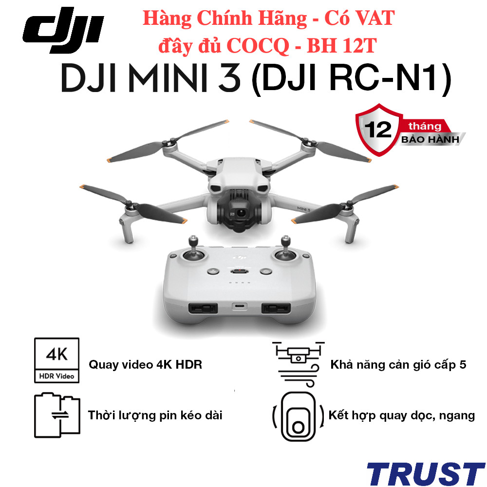 Flycam DJI Mini 3 kèm điều khiển (DJI RC-N1) nhỏ gọn, quay video chất lượng cao 4K HDR - Chính Hãng